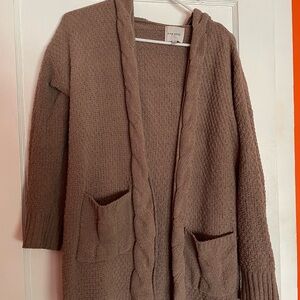 Pink Rose Brown Cable Knit Cardigan